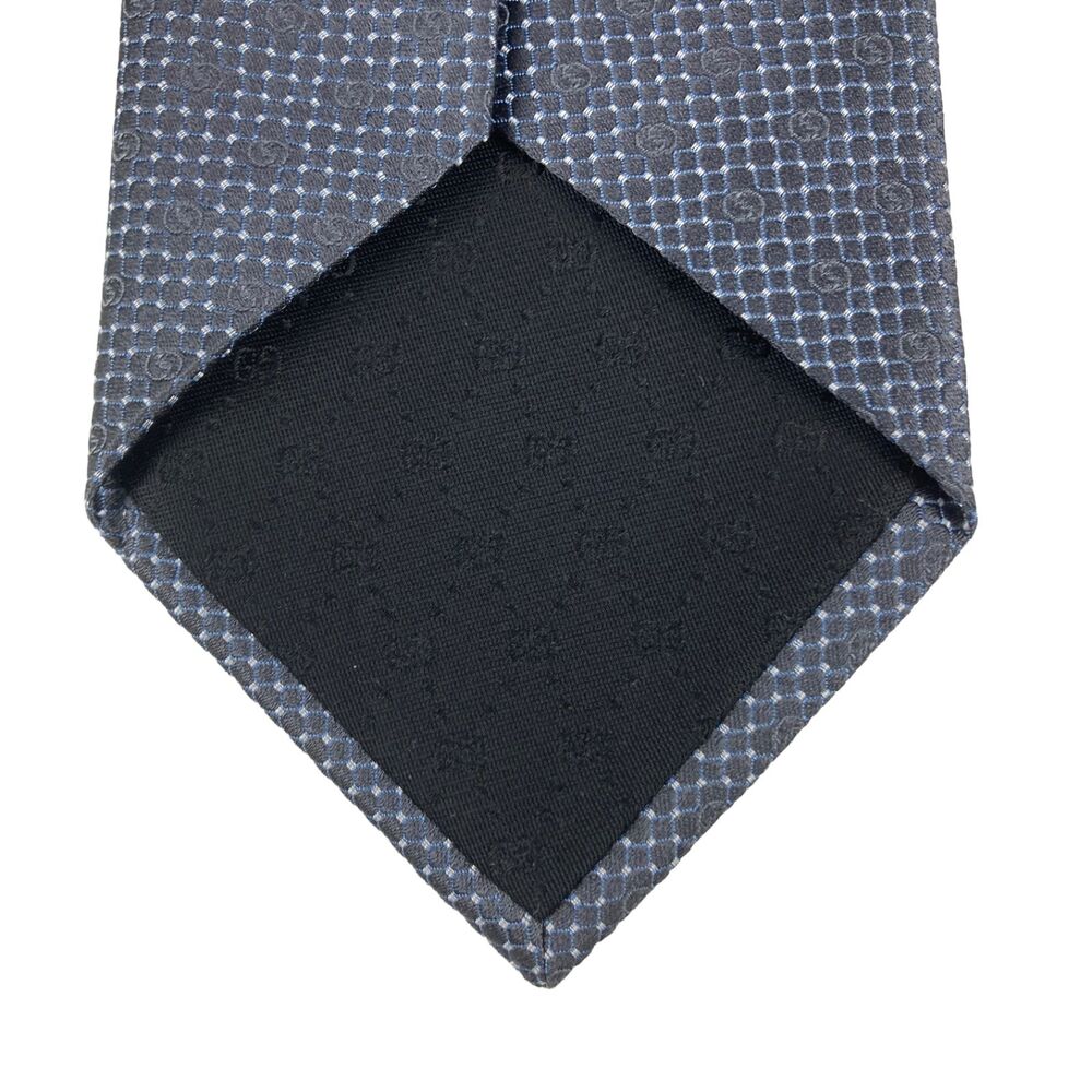 Gucci Silk Tie Gray Blue GG Monogram Made In Italy Designer Luxury Necktie - Picture 9 of 10